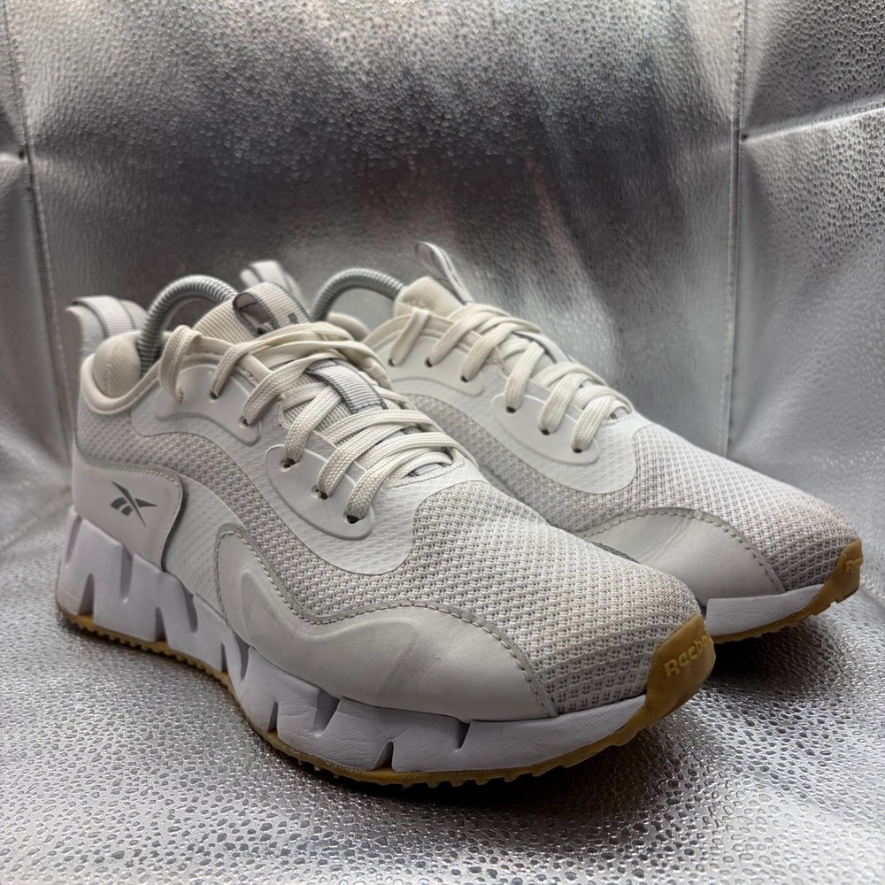Size 8.5 Reebok Zig Dynamica White Chalk Gum Womens Mesh Lace-Up Running Shoes